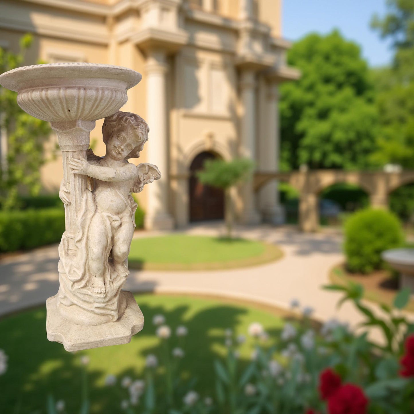 11" Cherub Statue Bird Feeder/Water Bowl