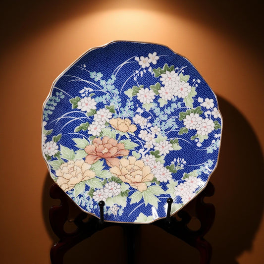 Vintage Japanese Echo Plate – Blue & Gold Floral, 7.5"