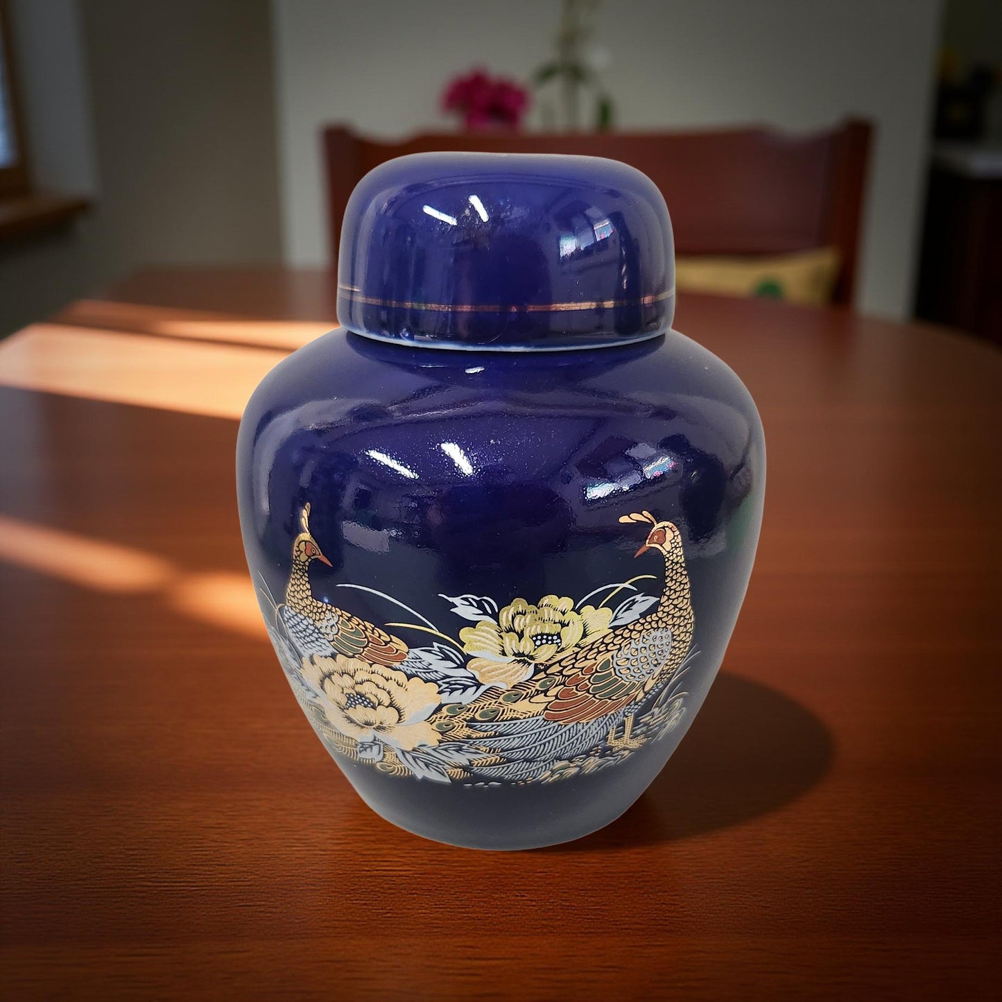 Cobalt Blue Oriental Ginger Jar with Lid