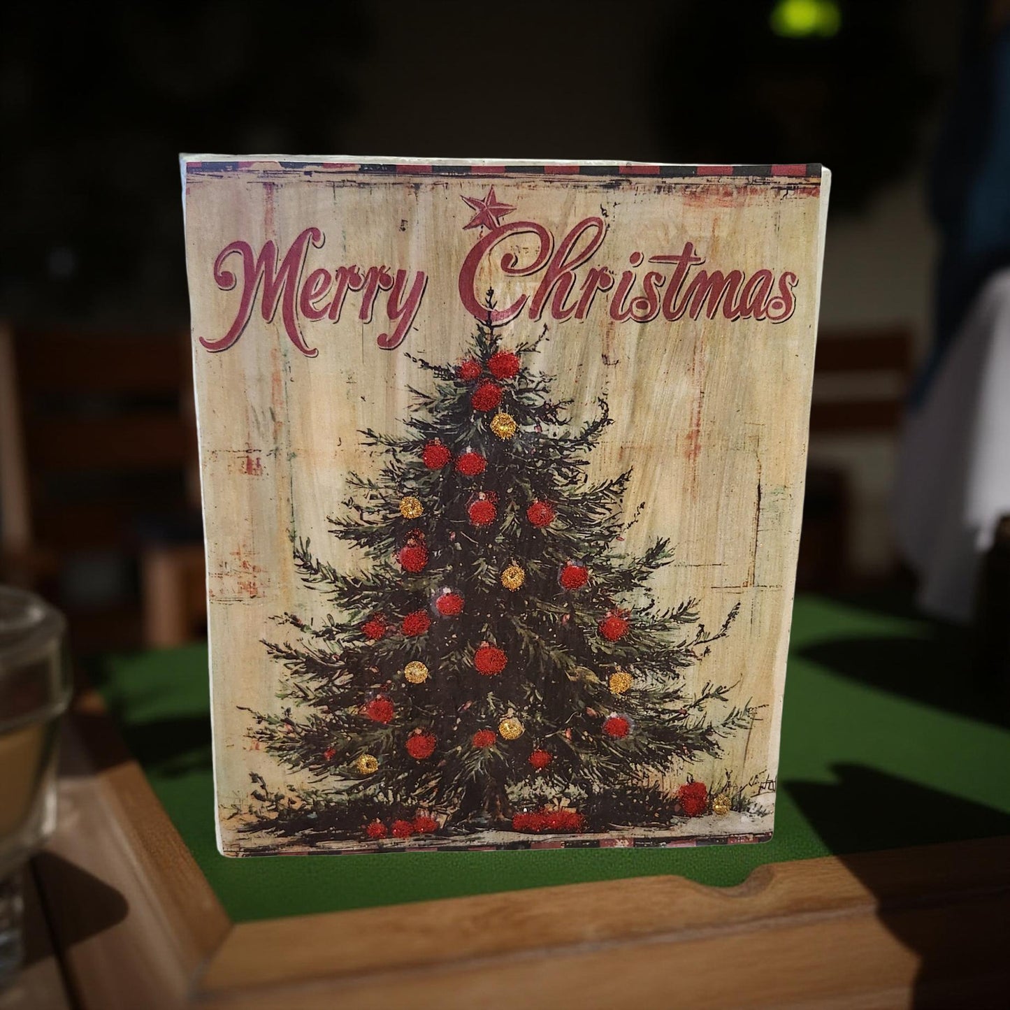 🎄 Vintage Decoupage Christmas Tree – Rustic Charm