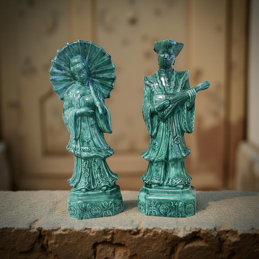 Mid-Century Ceramic Chinoiserie Figurines – Set of Two