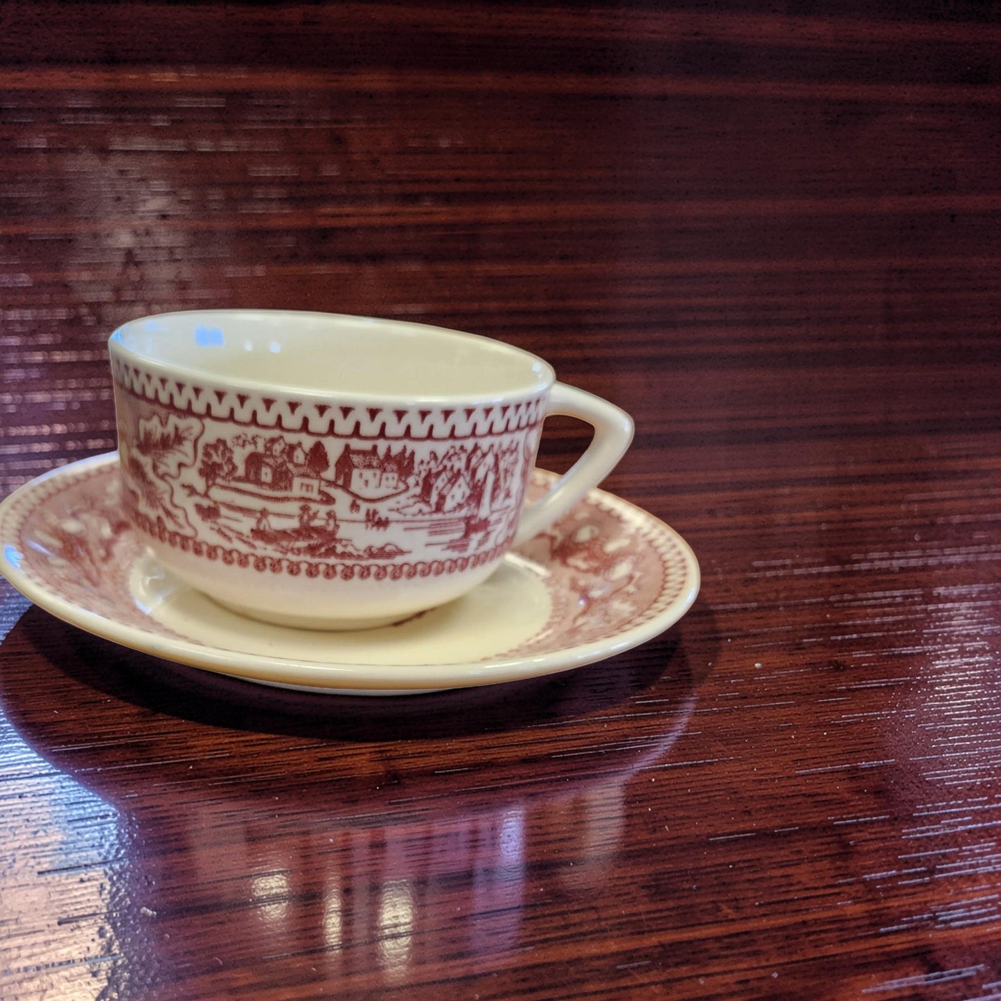 Vintage Royal Ironstone “Memory Lane” Red Teacup and Saucers Set