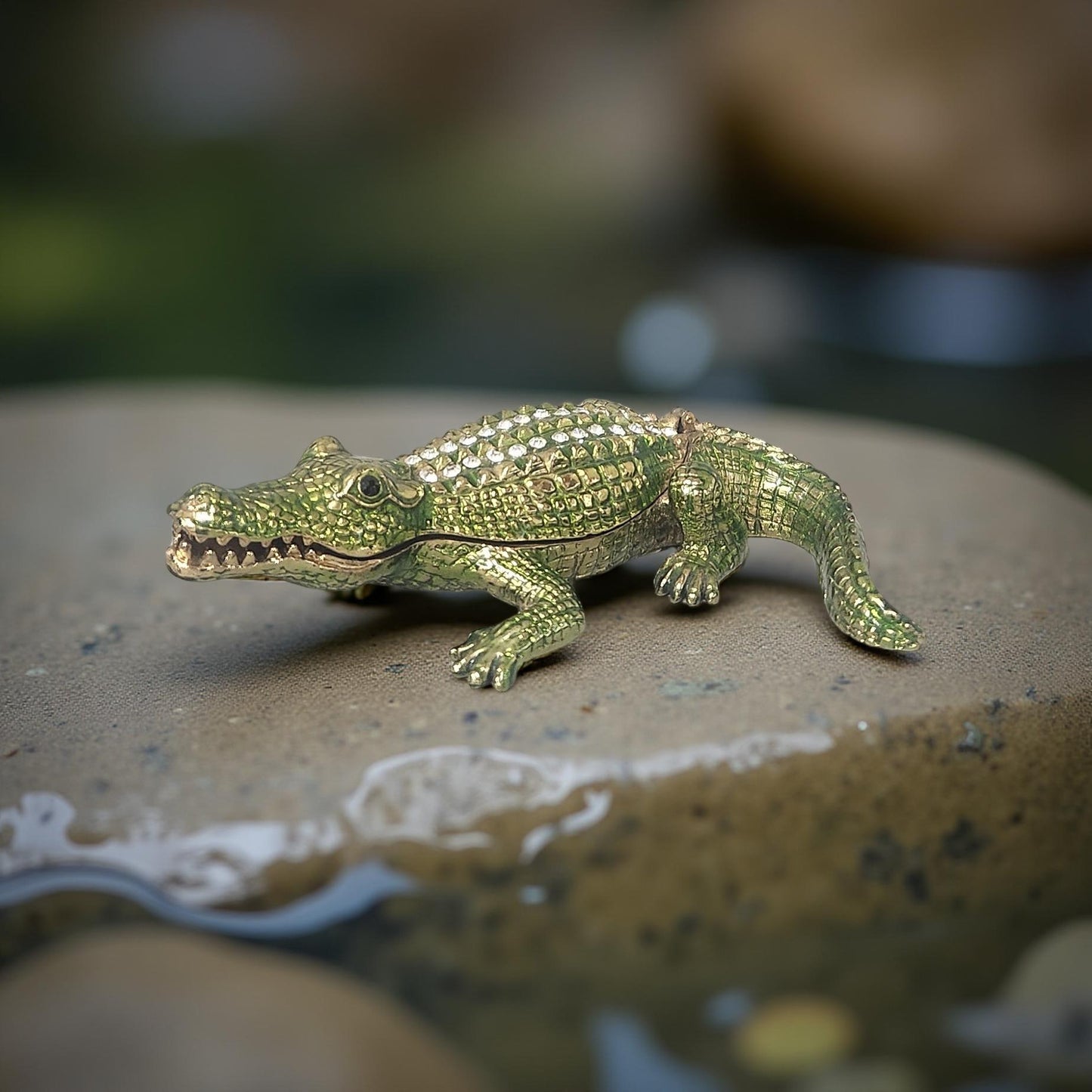 Alligator Jeweled Trinket Box – Metal & Enameled Finish