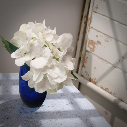 Cobalt Blue Glass Vase with Hydrangea - Elegant Flower Display
