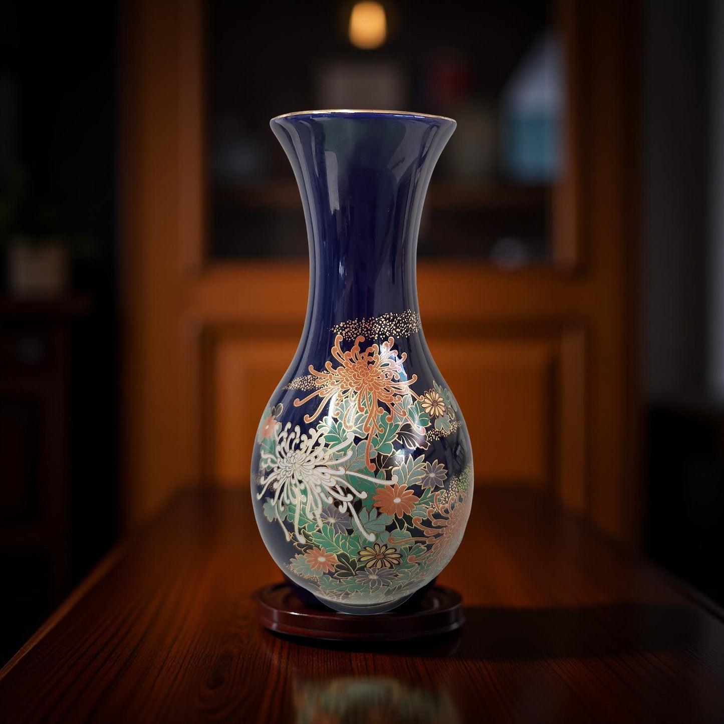 10.5" Cobalt Blue Porcelain Oriental Vase