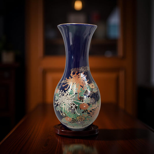 10.5" Cobalt Blue Porcelain Oriental Vase