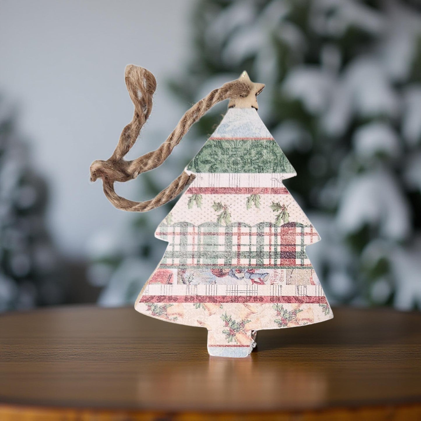 🎄 Locally Made Wooden Decoupage Christmas Tree Ornaments