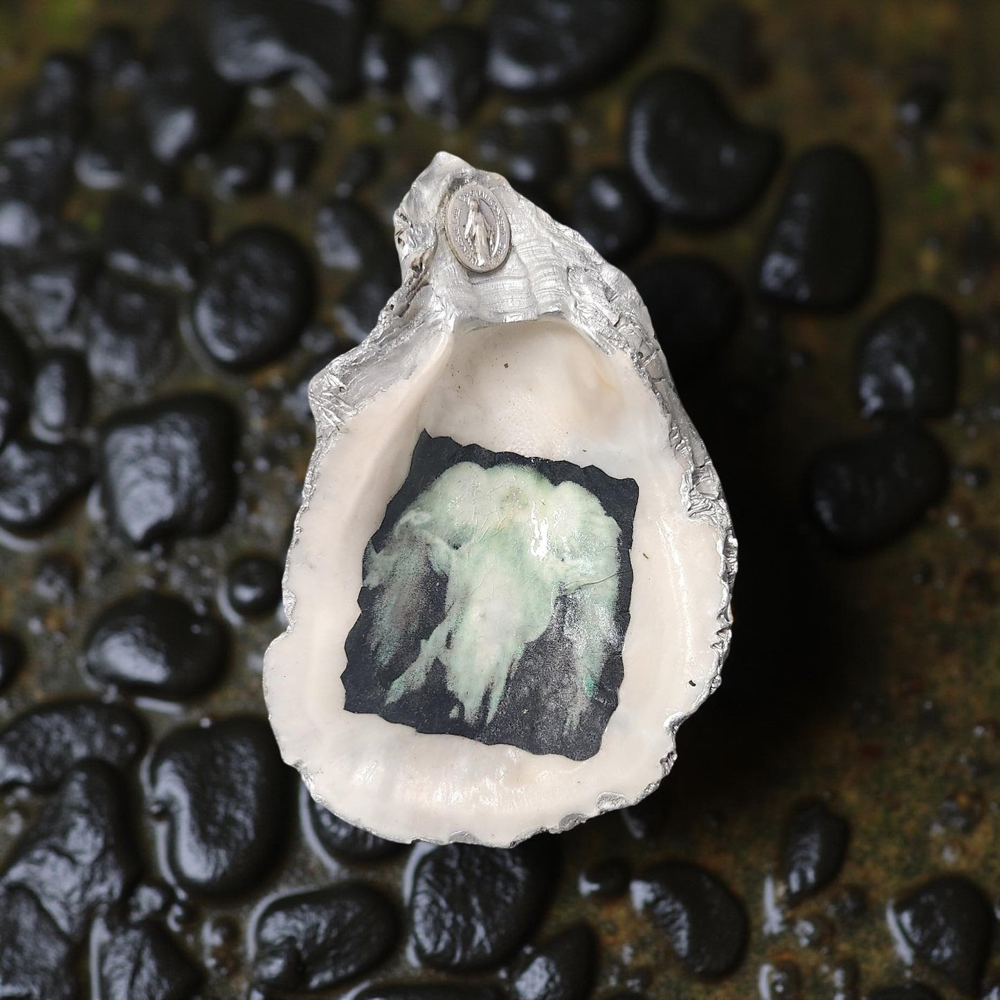 Religious Oyster Shell Decorative Art - Hand-crafted