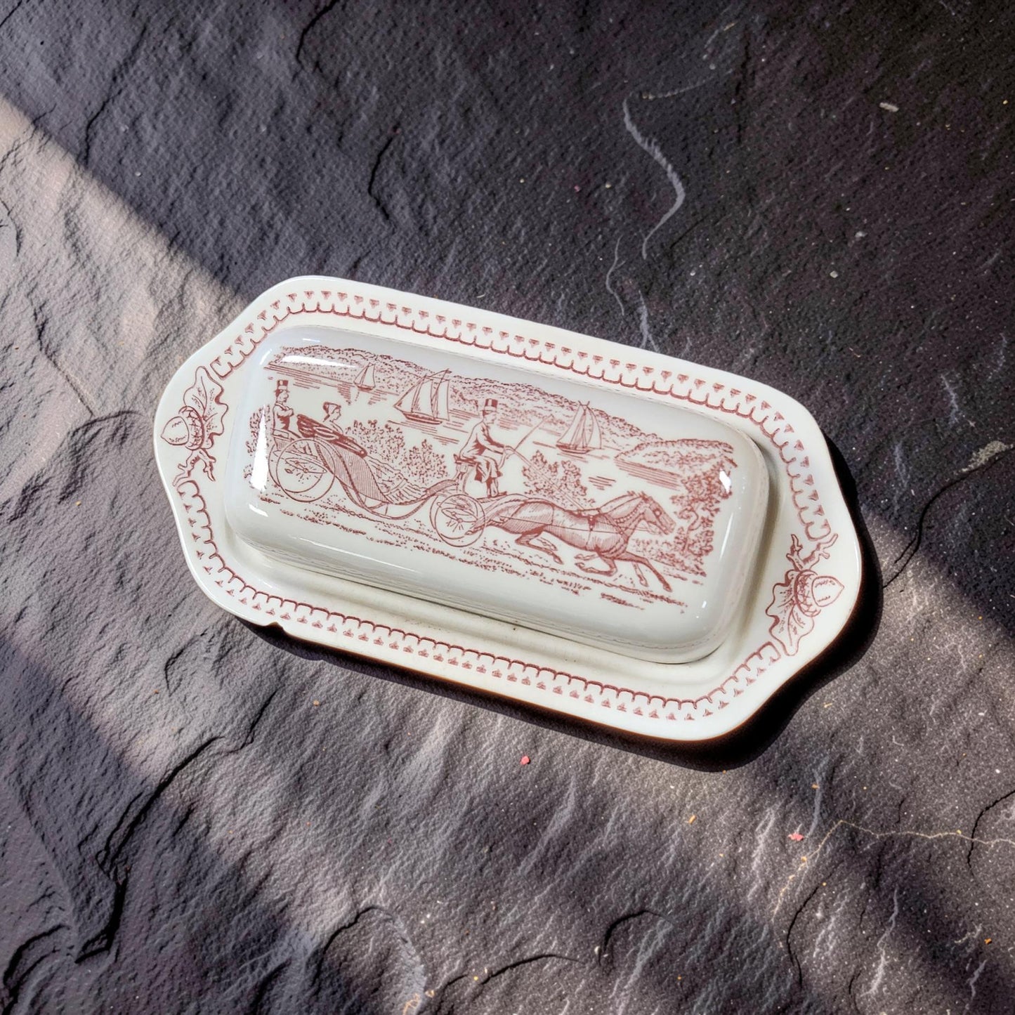 Vintage Royal Ironstone "Memory Lane" Red Butter Dish