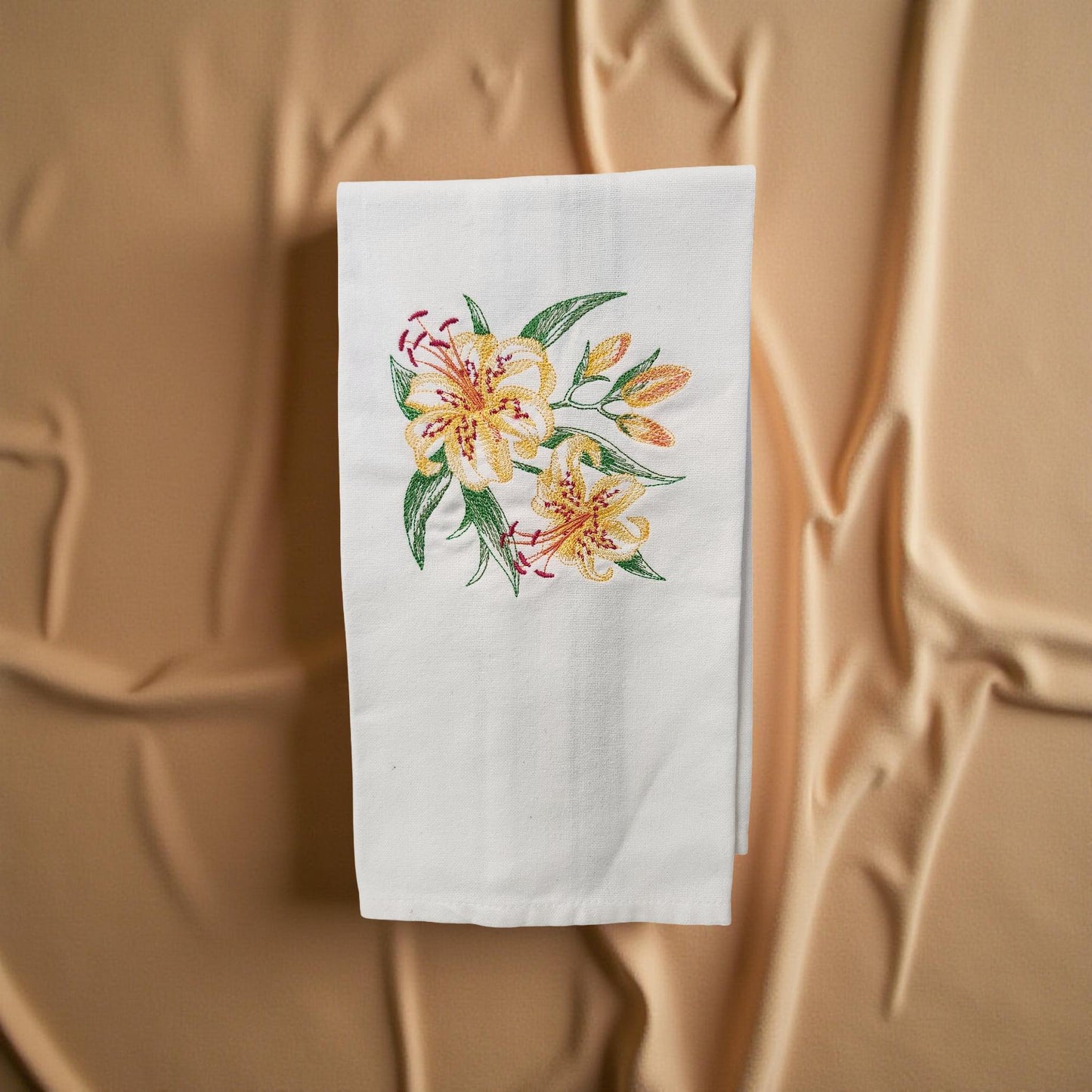 Hand-Crafted Embroidered Day Lily and Floral Theme Hand Towels