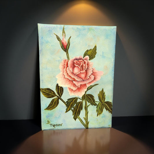Delores Trahan Pink Rose Oil Painting | Botanical Art | Home Decor
