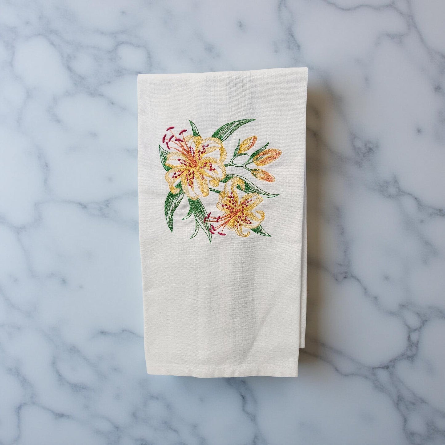 Hand-Crafted Embroidered Day Lily and Floral Theme Hand Towels