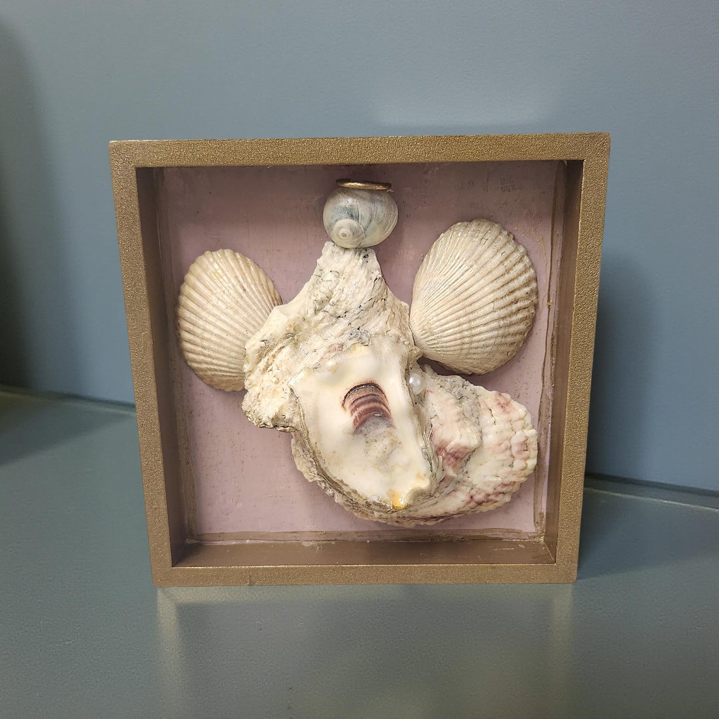 Framed Oyster Shell Inspired Angel - Hand-crafted