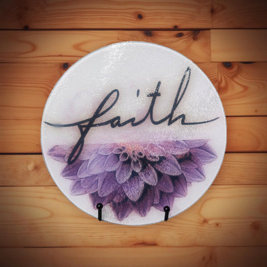 8″ Decorative Glass Round Cutting Board - Spiritual Quotes