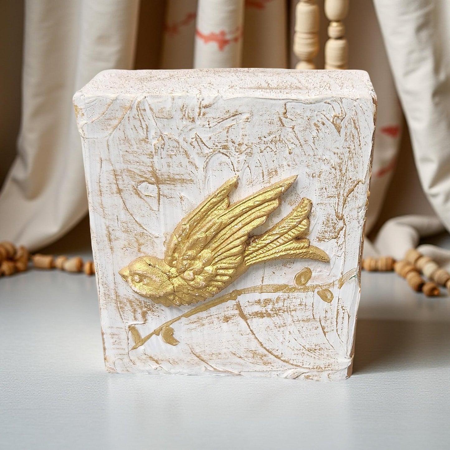 Hand-Painted Gold Bird Artwork