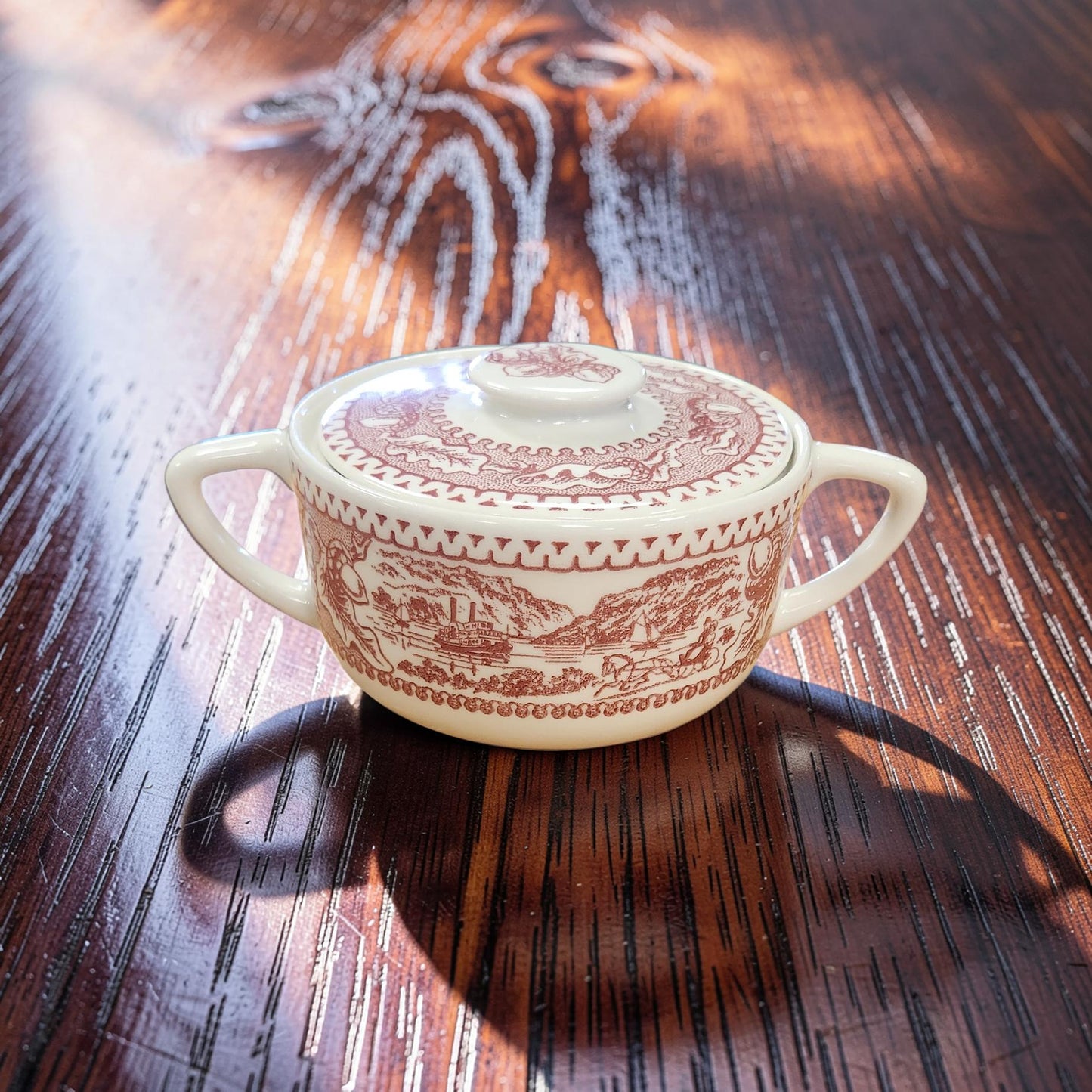 Vintage Royal Ironstone "Memory Lane" Red Sugar & Creamer