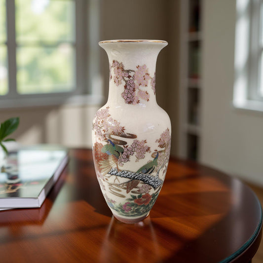 Hand-Painted Oriental Porcelain Vase - Vintage Home Decor
