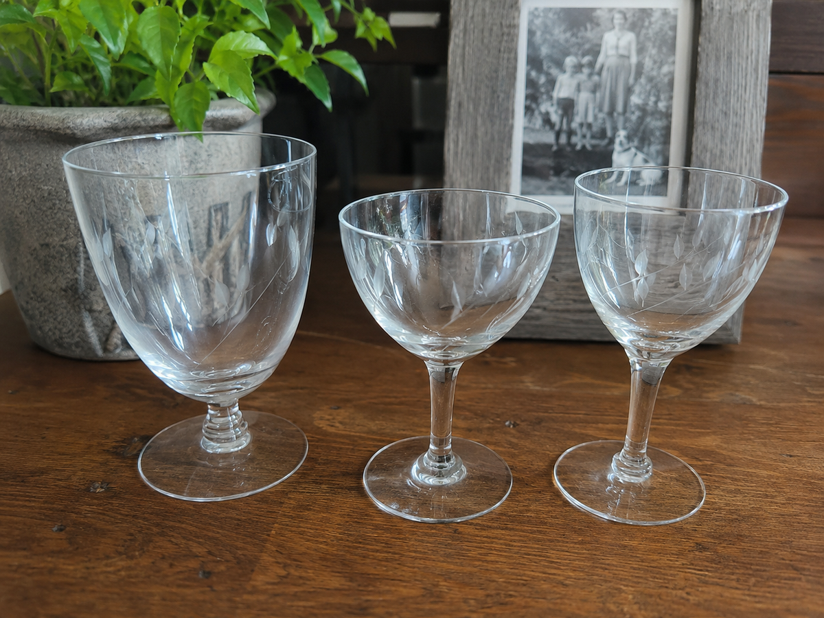 Vintage Fostoria Etched Glassware | Elegant Floral Etched Crystal Stemware