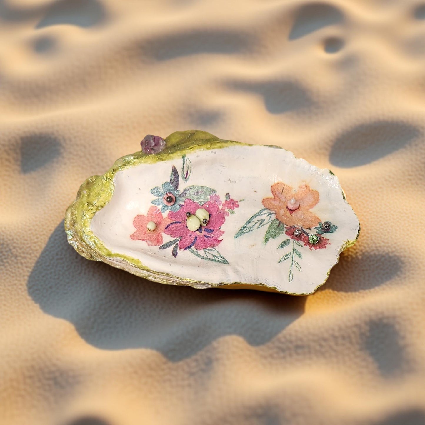 Floral Decorated Oyster Shells - Hand-Crafted