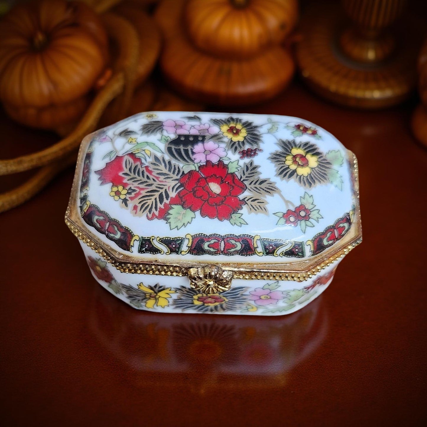 Vintage Multicolor Limoges Style Hand‑Painted Oriental Trinket Box