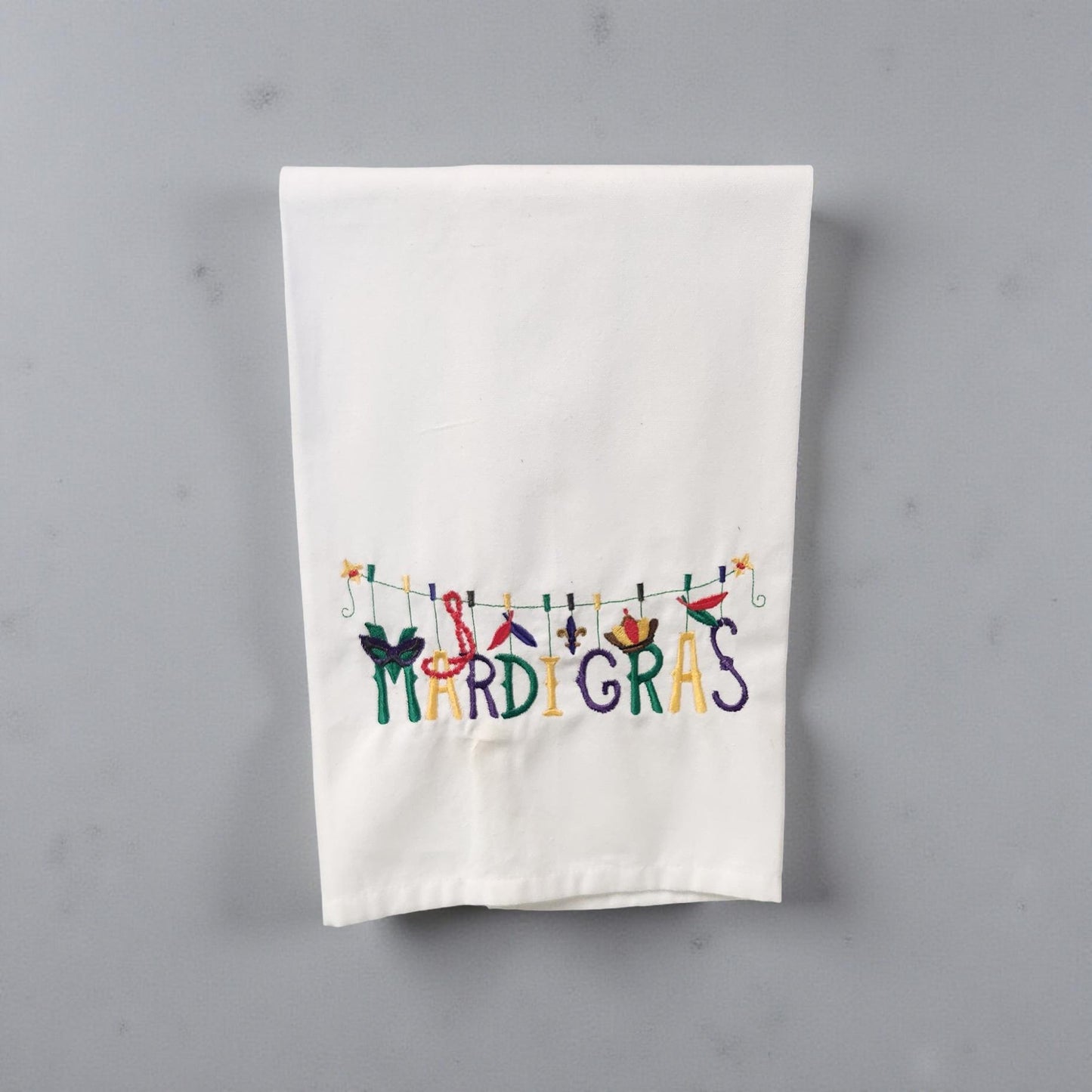 Hand-Crafted Embroidered Mardi Gras Hand Towels