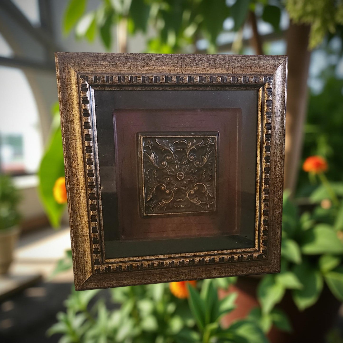 Shadow Box Medallion Wall Art - Black and Maroon