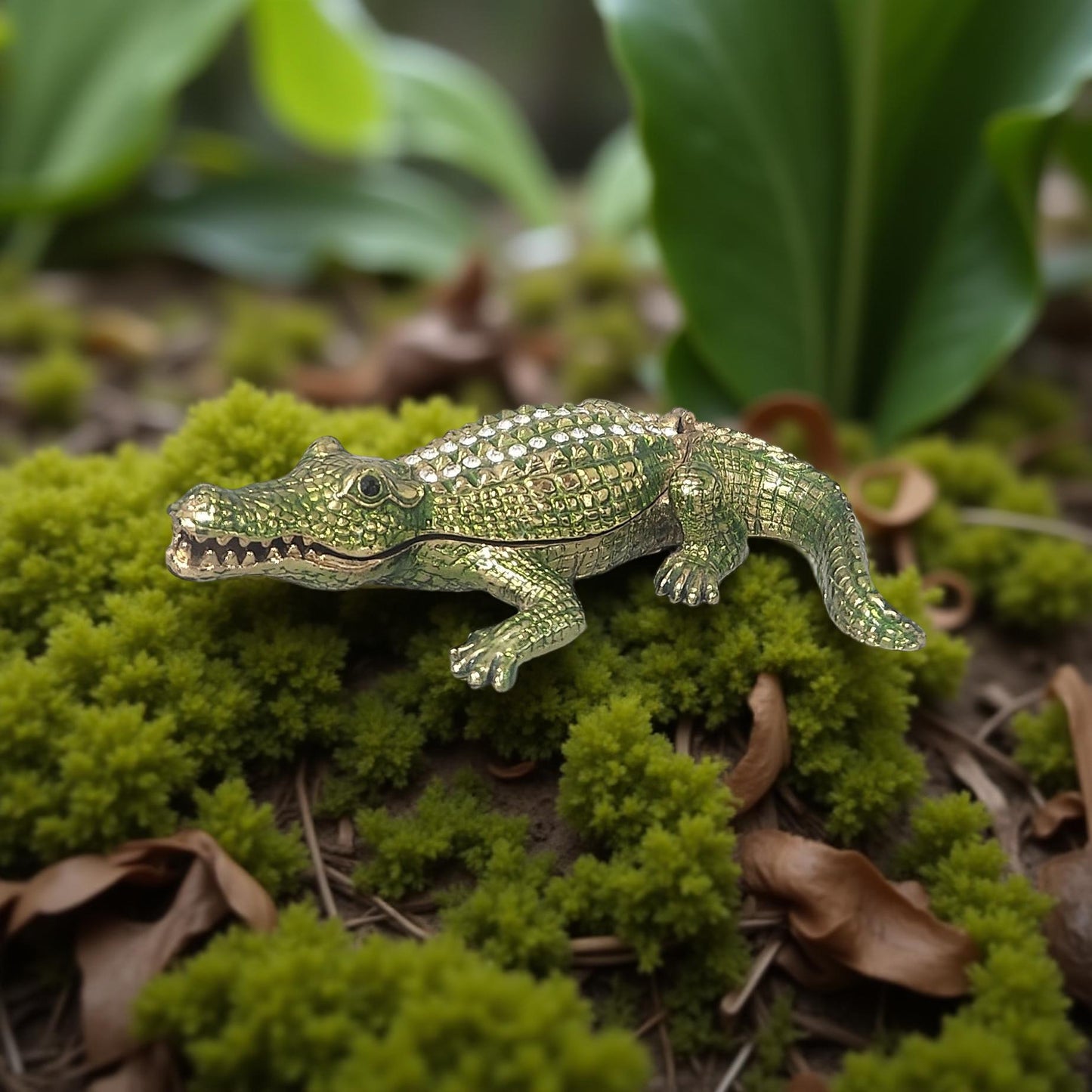 Alligator Jeweled Trinket Box – Metal & Enameled Finish