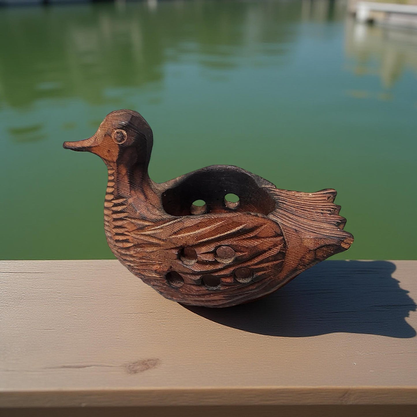 Vintage Wooden Duck Figurine Candle Holder
