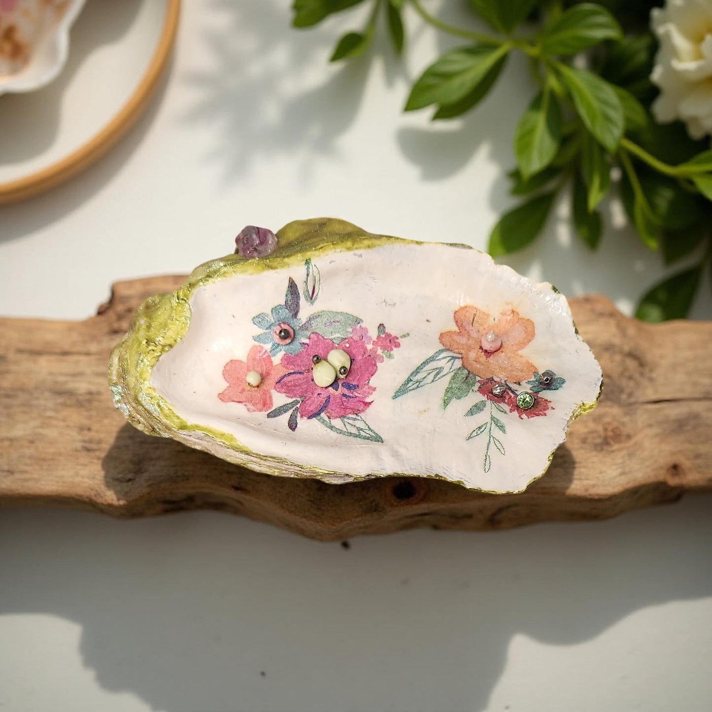 Floral Decorated Oyster Shells - Hand-Crafted