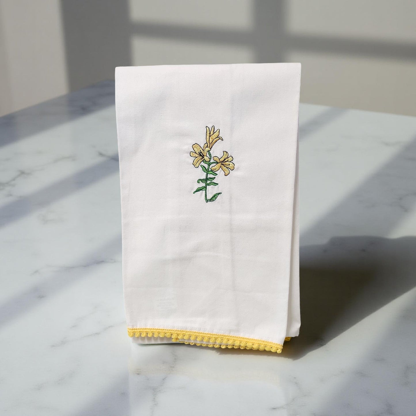 Hand-Crafted Embroidered Day Lily and Floral Theme Hand Towels