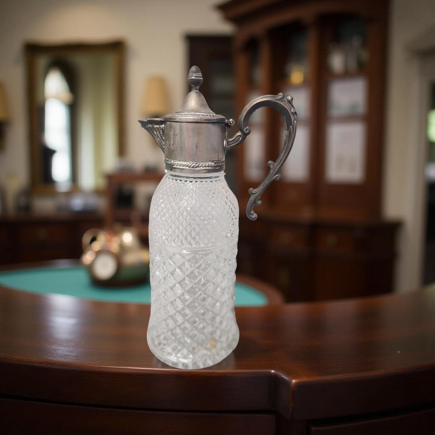 Elegant Vintage Glass Decanter with Silver-Plated Accents