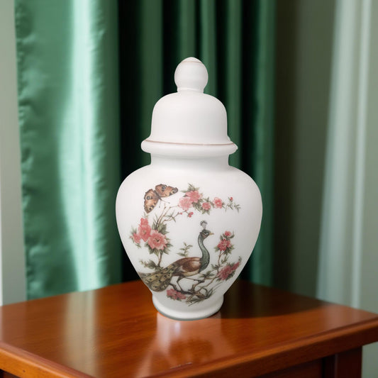 Norleans Peacock Frosted Glass Ginger Jarwith Lid