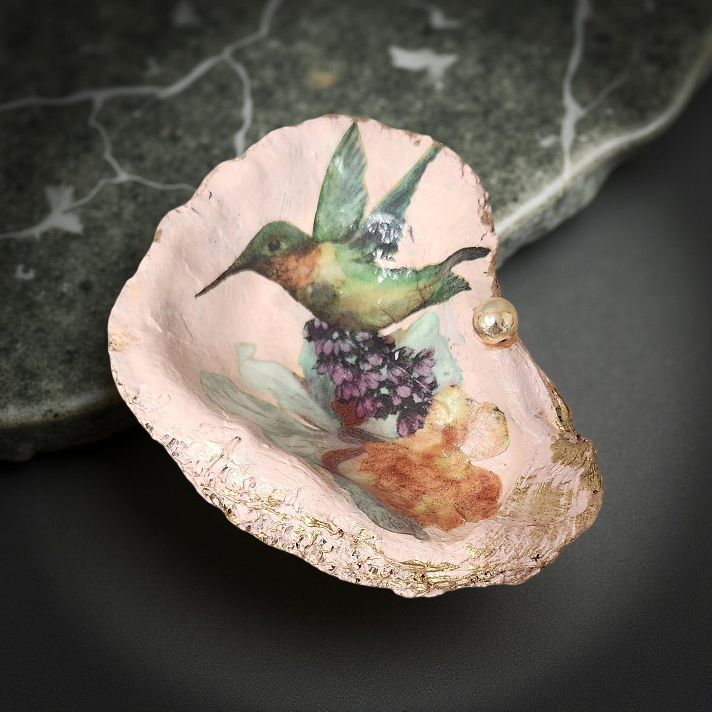 Floral Decorated Oyster Shells - Hand-Crafted