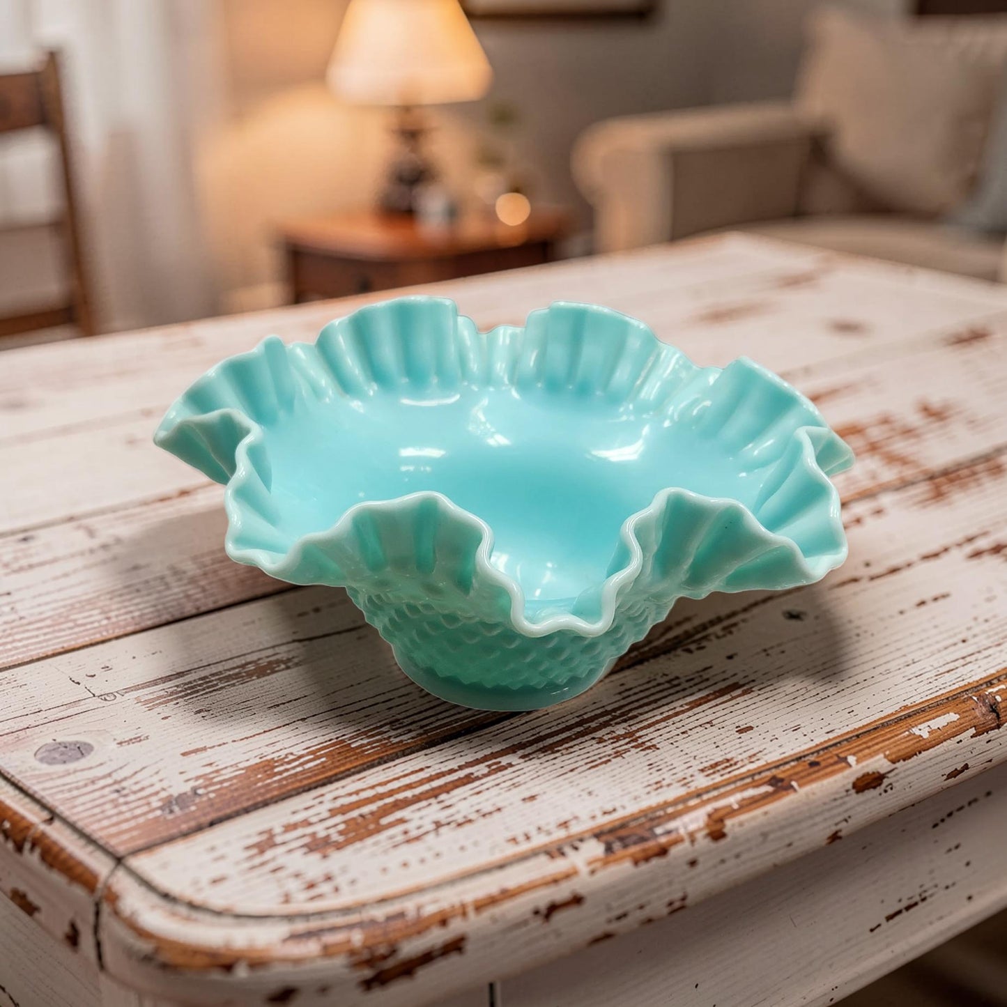 Vintage Rare Fenton Hobnail Bowl - 1950's Blue Milk Glass