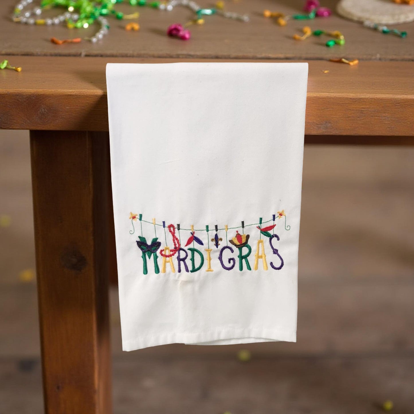 Hand-Crafted Embroidered Mardi Gras Hand Towels