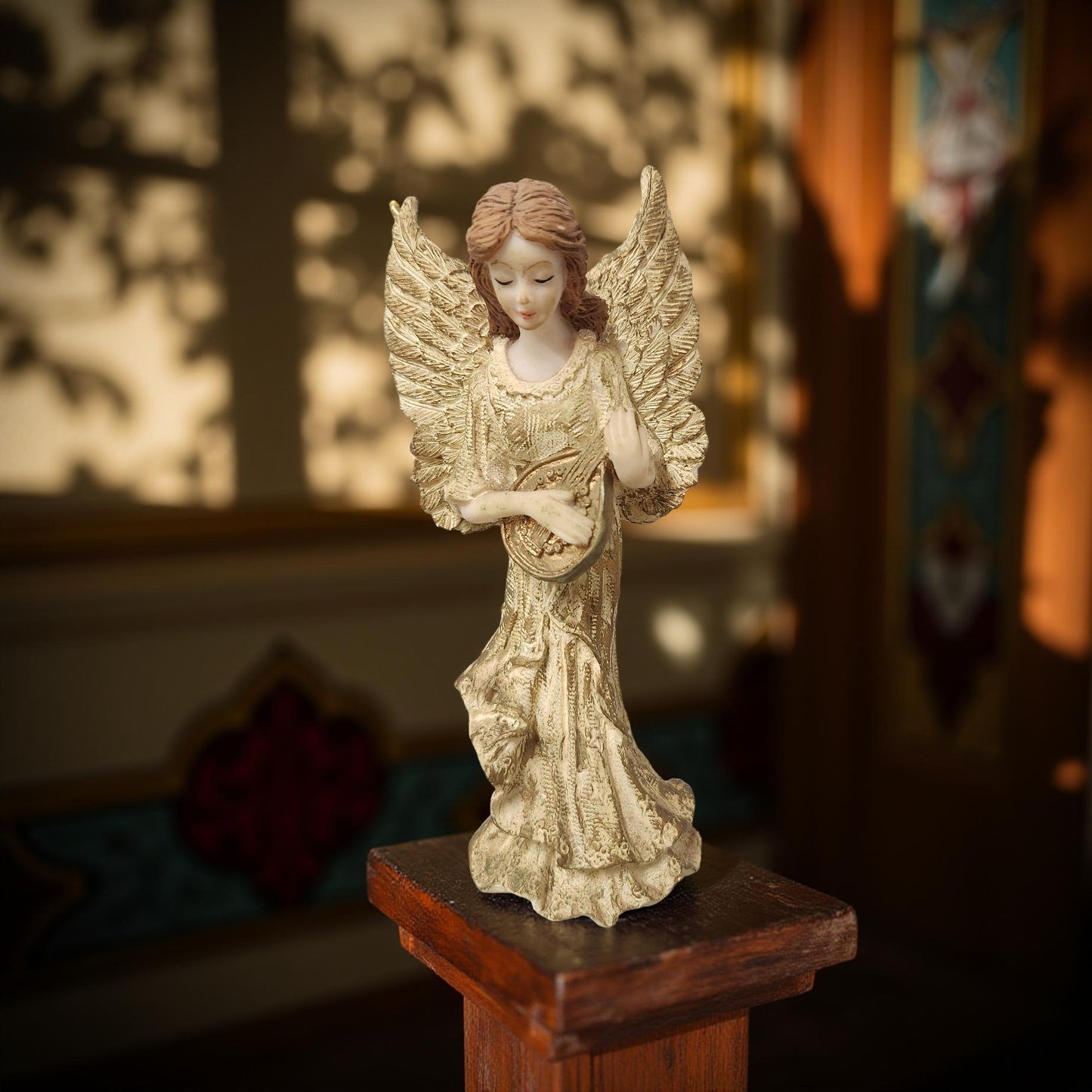 Ceramic Female Angel Figurine with Lyre