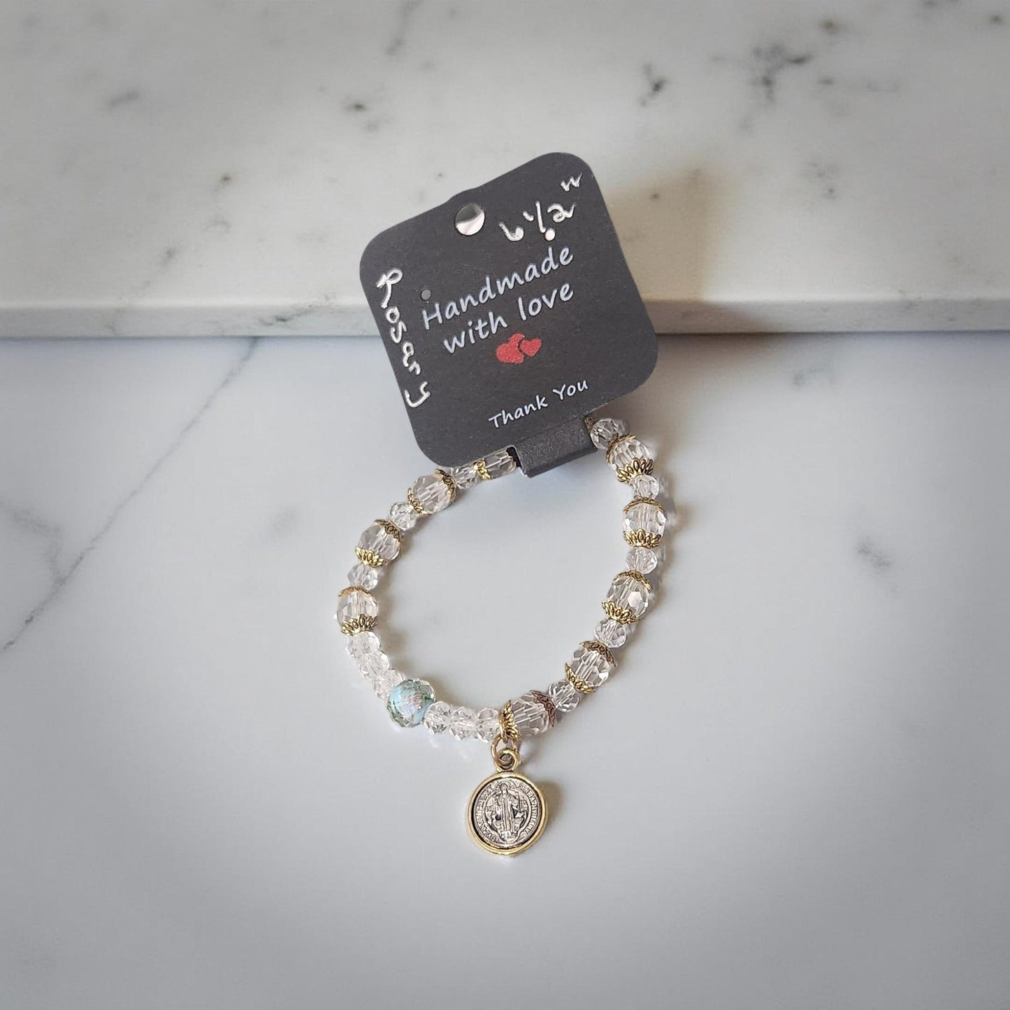 Unique Handcrafted Rosary Bracelet with Exquisite Religious Charm