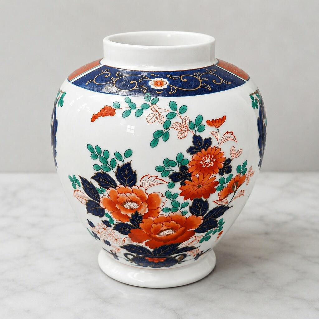 Japanese Ginger Jar | Decorative Blue & Gold Porcelain Temple Jar with Lid