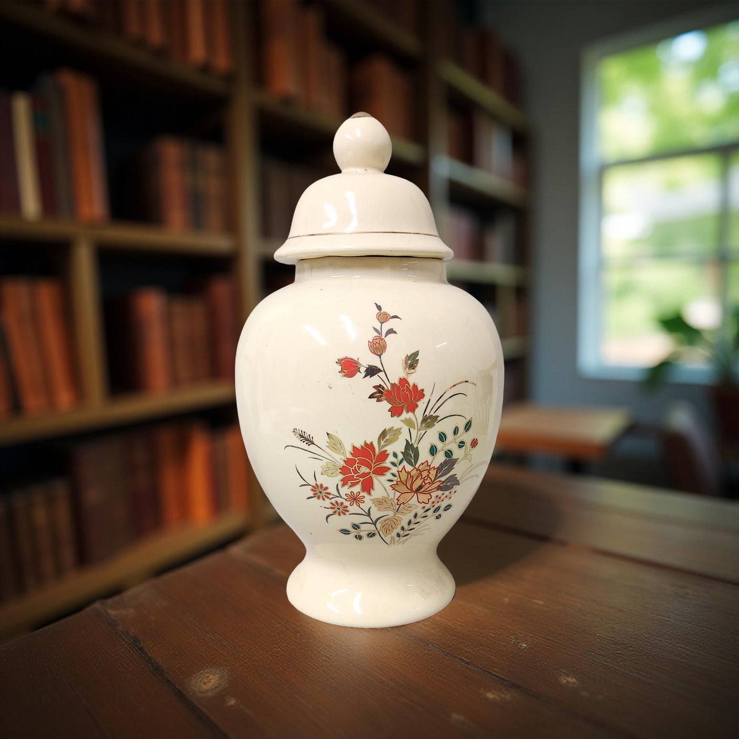 Vintage Asian-Inspired Ginger Jar – Gold Trim & Floral Elegance