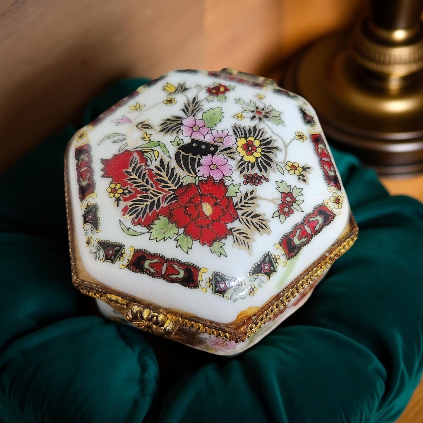 Vintage Multicolor Limoges Style Hand‑Painted Oriental Trinket Box