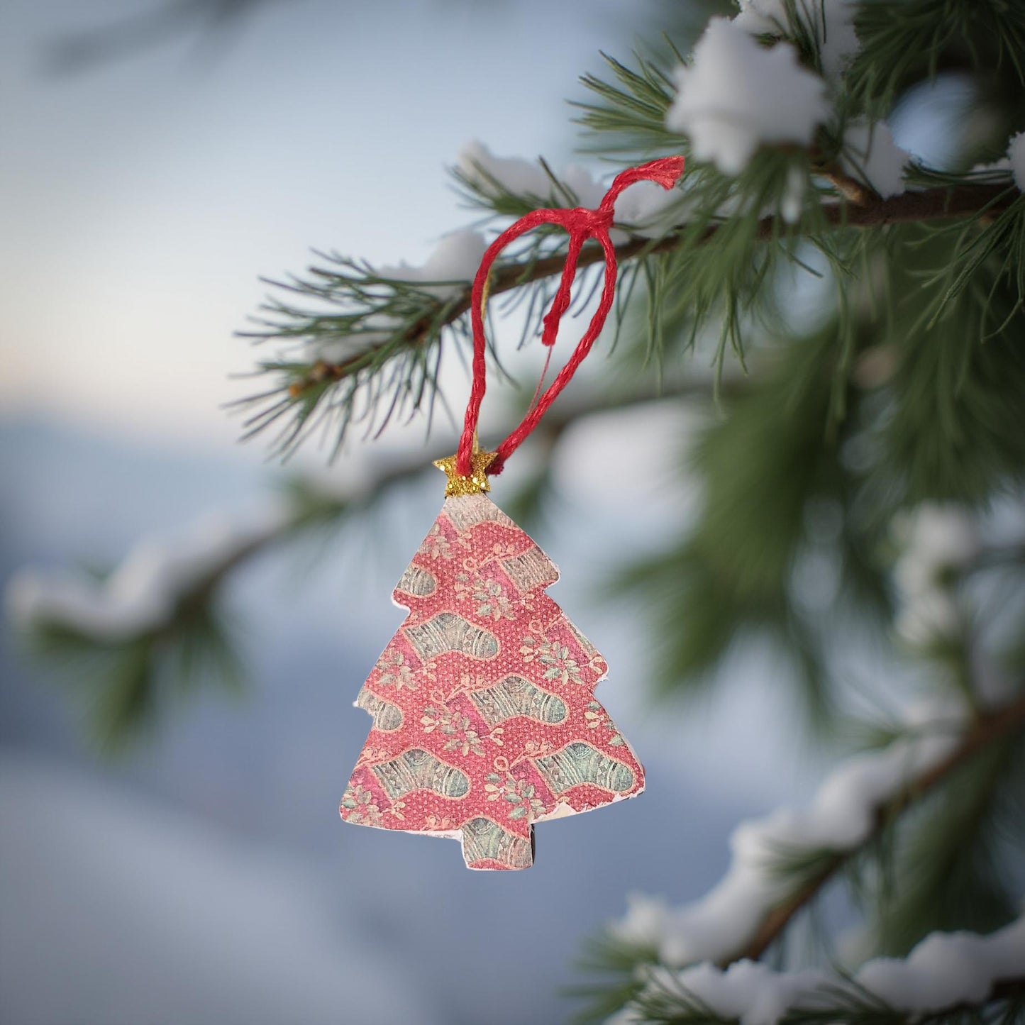 🎄 Locally Made Wooden Decoupage Christmas Tree Ornaments