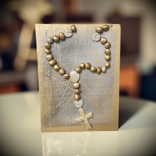 Rustic Hand-Crafted Rosary Design on Wood