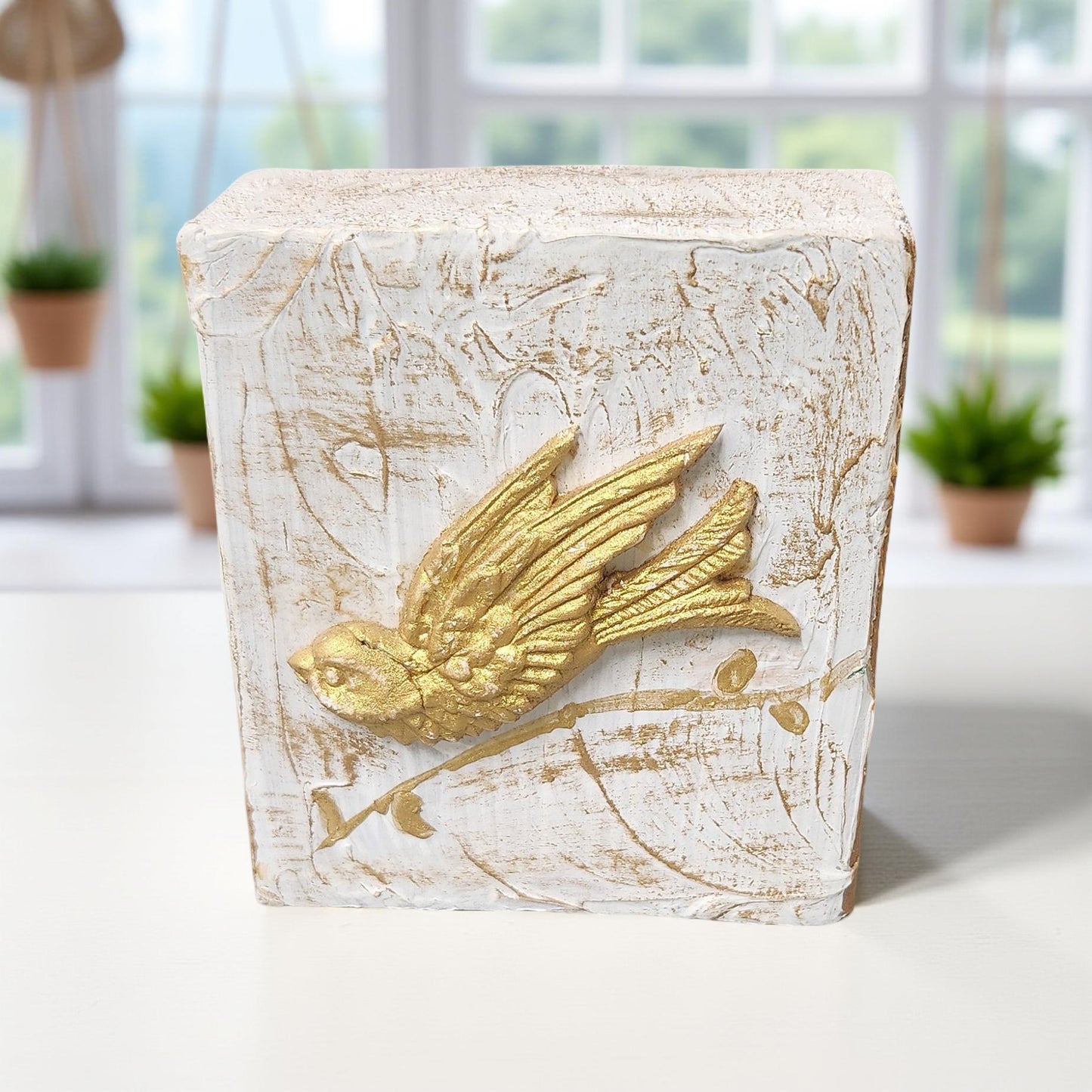 Hand-Painted Gold Bird Artwork