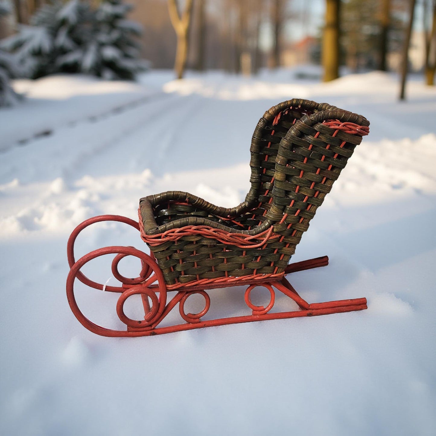 Green & Red Wicker Santa Sleigh