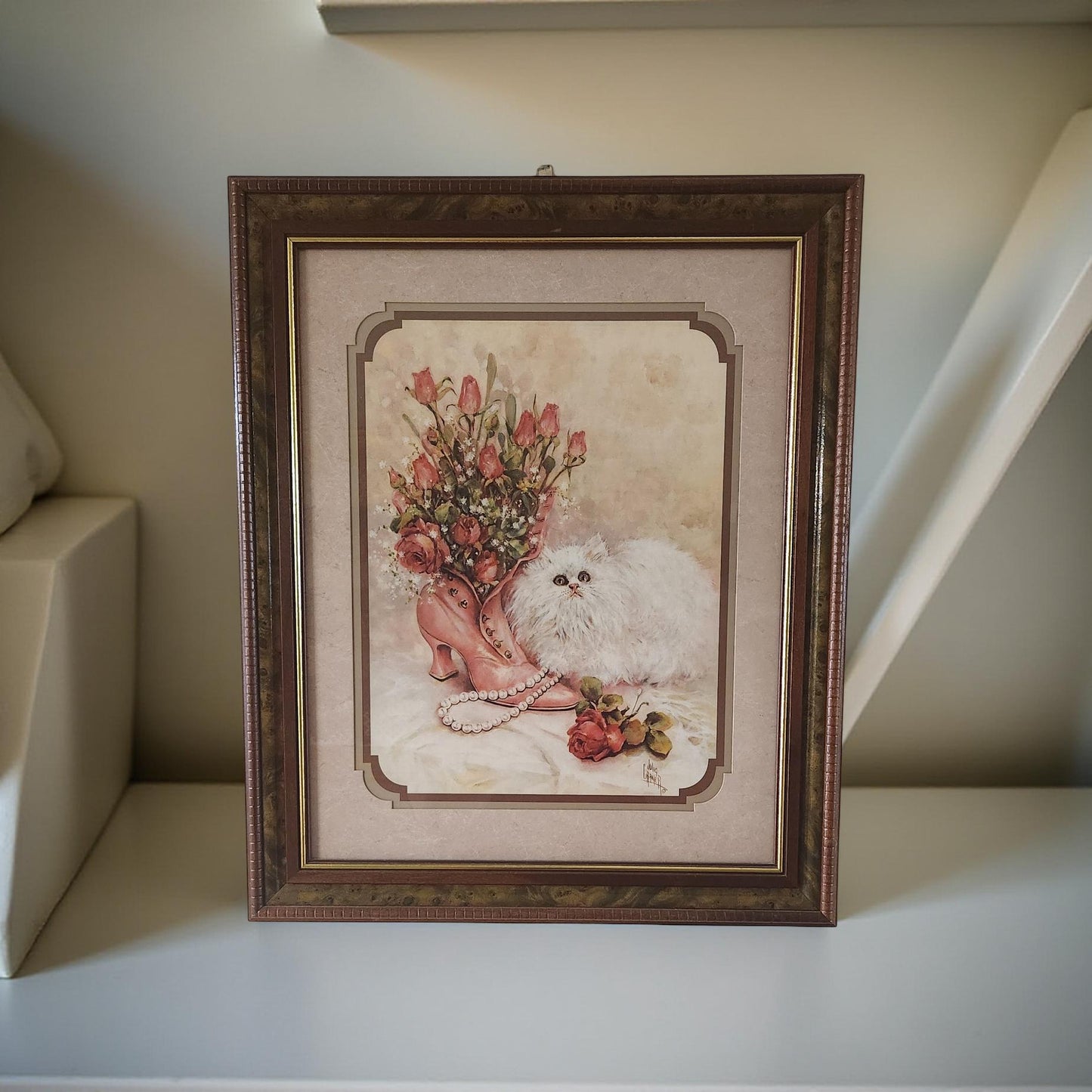 Artistic Elegance: Beautiful White Cat with Victorian Boot Print by Julia Crainer