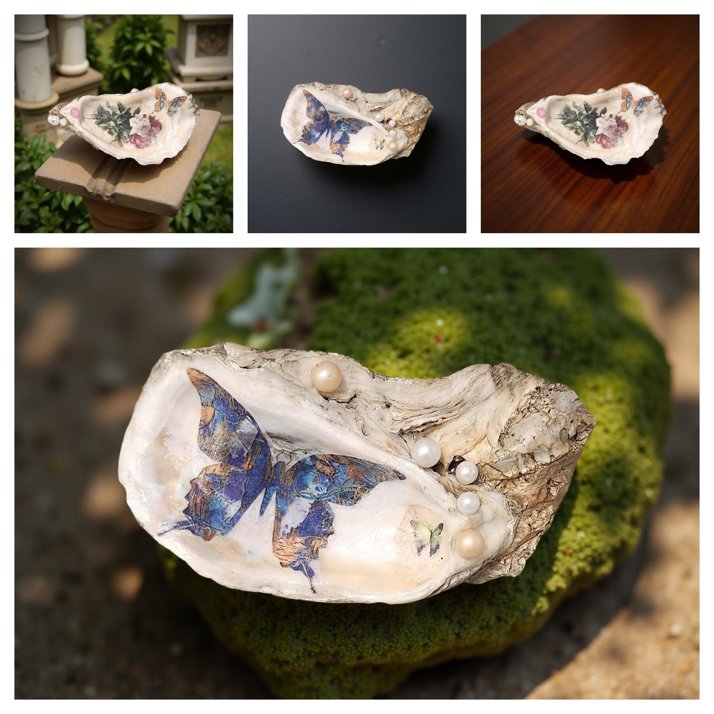 Floral Decorated Oyster Shells - Hand-Crafted