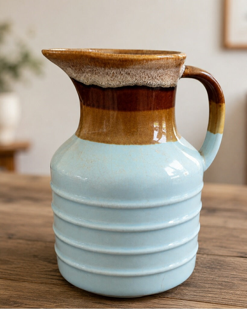 Vintage Blue & Brown Pottery | Handcrafted Rustic Ceramic Home Décor
