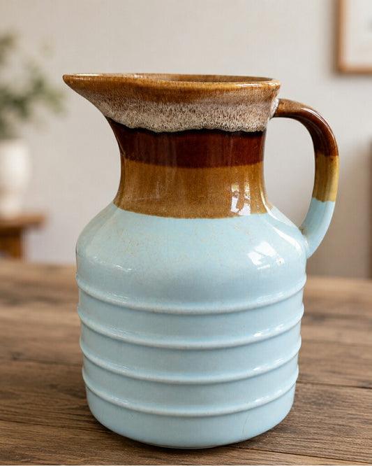 Vintage Blue & Brown Pottery | Handcrafted Rustic Ceramic Home Décor