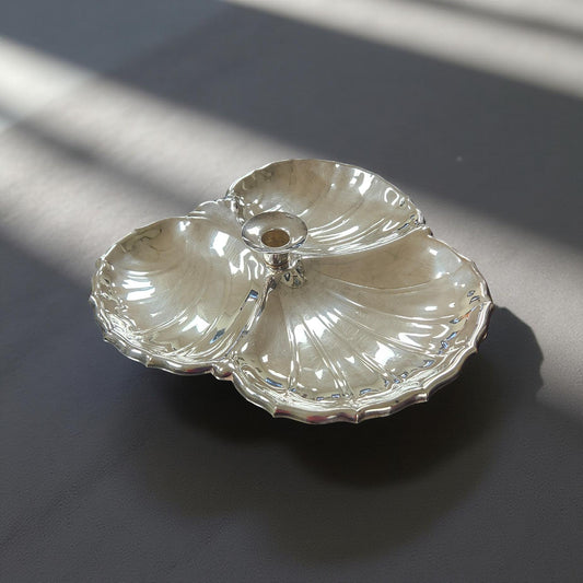 Sheridan Silverplate Triple Clamshell Serving Dish - with Candle Holder