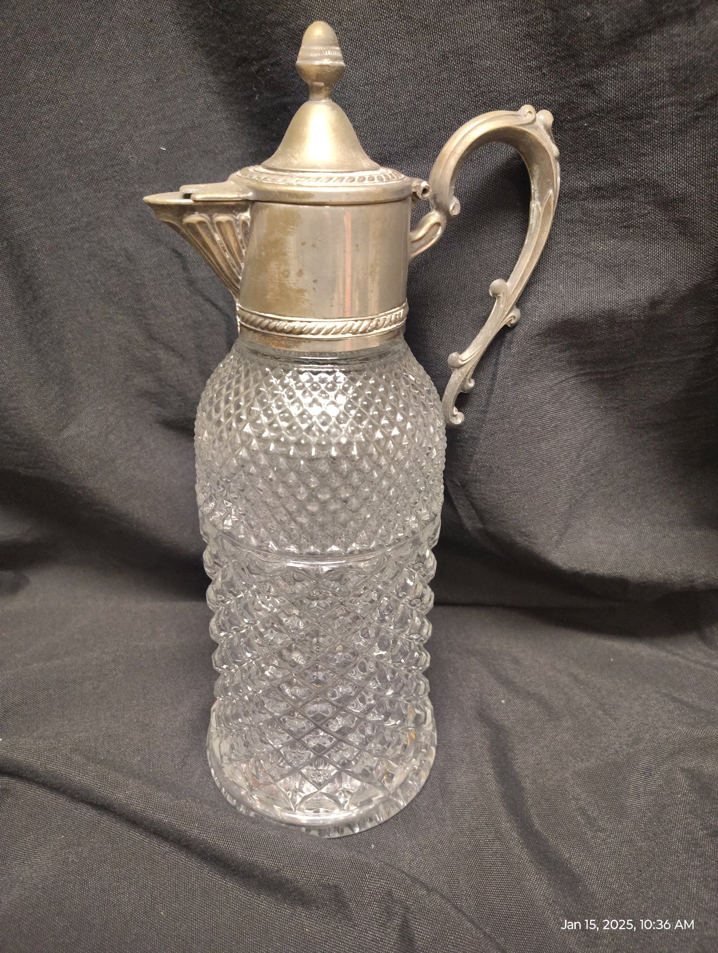 Elegant Vintage Glass Decanter with Silver-Plated Accents
